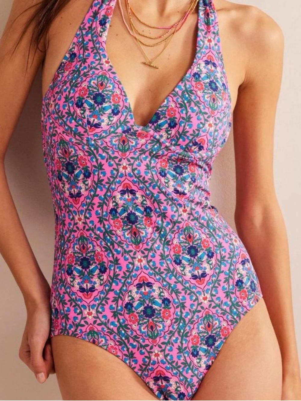 Boden Vibrant Pink and Navy One Piece Swimsuit